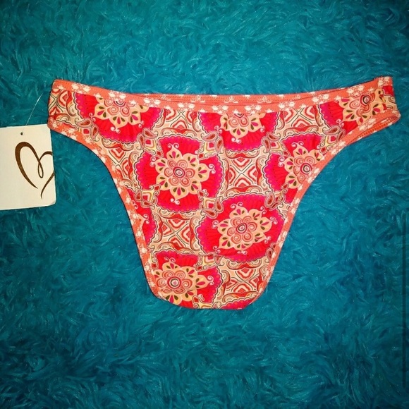 NWT Cheeky Coral Printed Bikini Bottoms Colorful - Picture 2 of 5